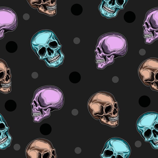 Colorful skull seamless pattern white and black object wallpaper with design on gray