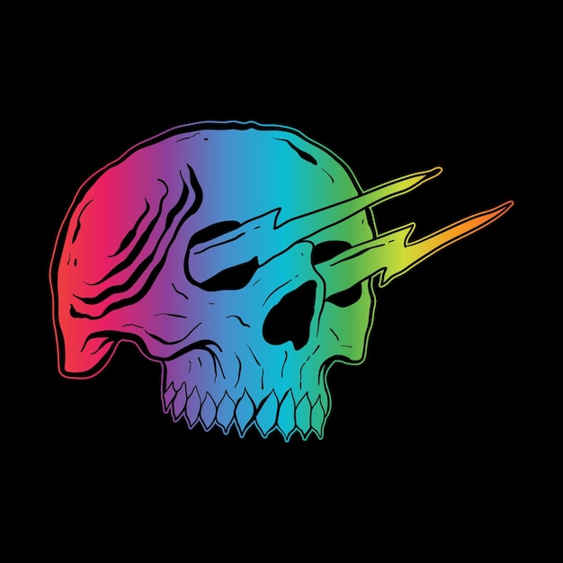 Vector colorful skull with lightning eyes hand drawn premium vector