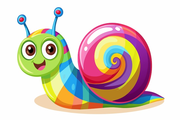 A colorful smiling happy and cute snail with rainbow stripes