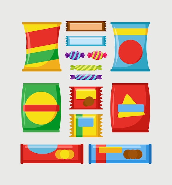 Vector colorful snack collection with flat design