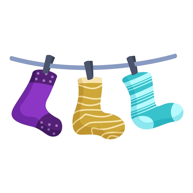 colorful socks hanging on clothesline drying after laundry