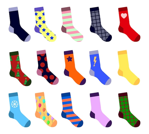 Vector colorful socks set with picture flat design vector illustration