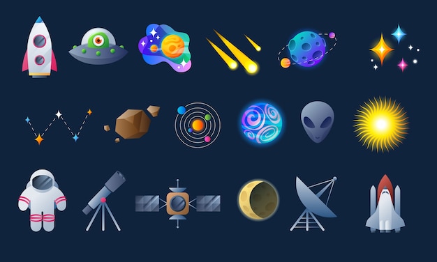벡터 다채로운 공간과 천문학 아이콘
