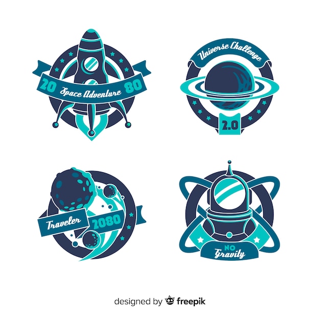 Vector colorful space badge collection with flat design