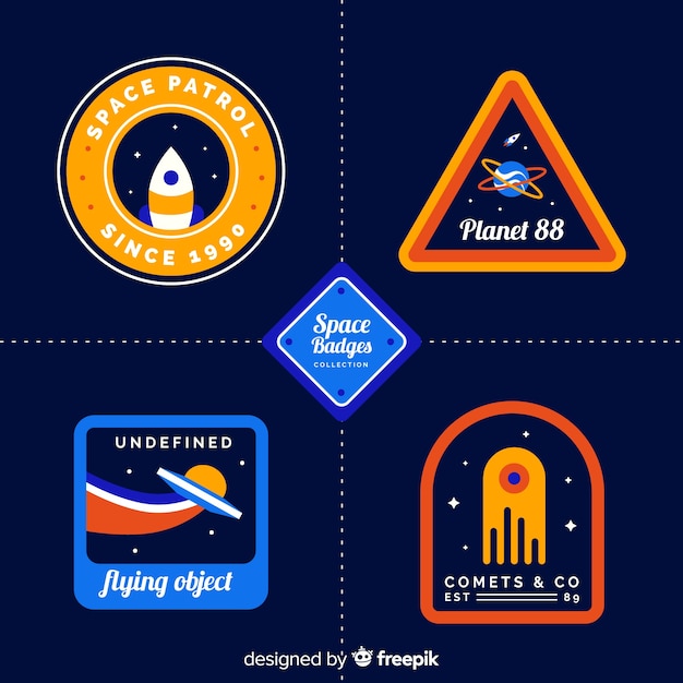 Vector colorful space badge collection with flat design