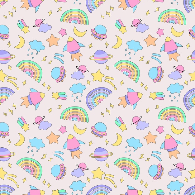 Vector colorful space element doodle pattern