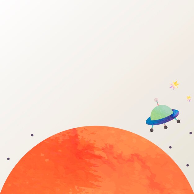 Doodle acquerello spazio colorato con un ufo su sfondo pastello