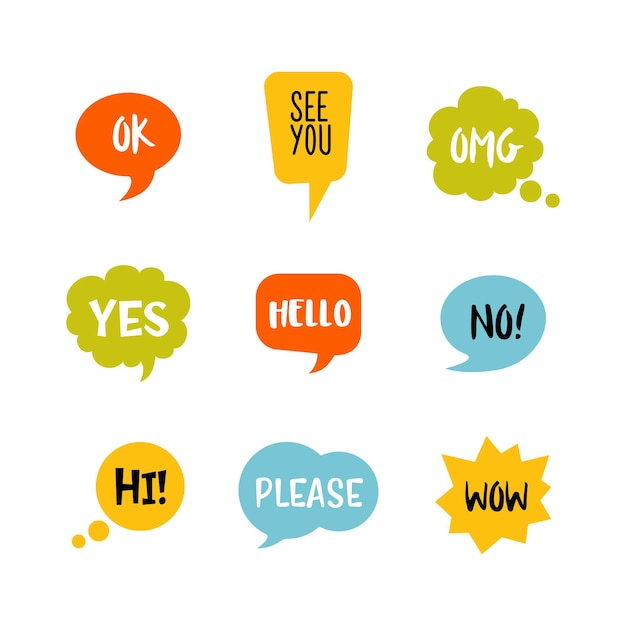 Colorful speech bubbles with short message vector icon set