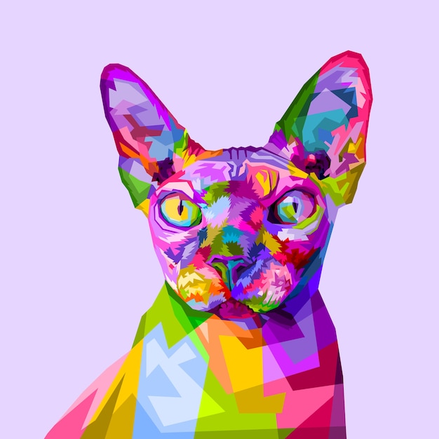 Colorful sphynx cat on pop art style
