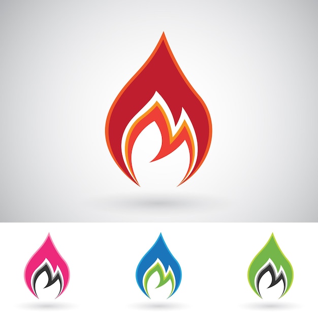 Colorful spiky fire icons with shadows