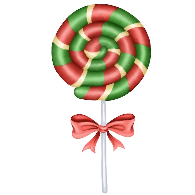 Vector colorful spiral lollipop with red ribbon vector illustration