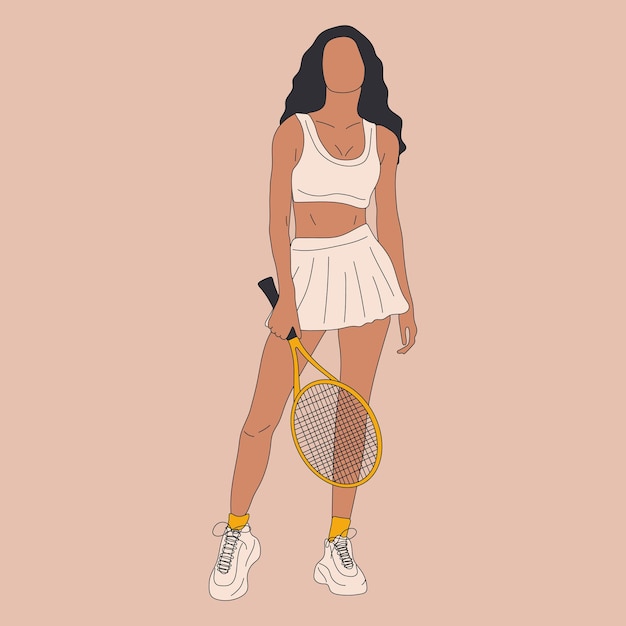 Красочная спортсменка, крупная теннисистка, профессиональная спортсвенка, держащая ракетку и бьющая мяч.