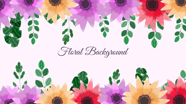 Colorful spring floral background template with elegant flowers.