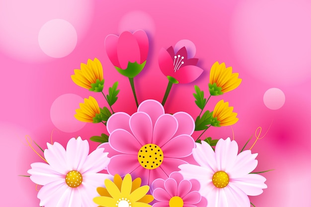 Colorful spring flower wallpaper with pink background