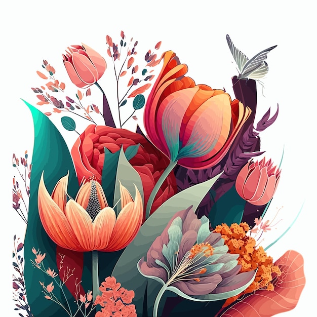 Vettore stagione primaverile colorata su sfondo tono caldo illustrazione disegnata a mano isolata su sfondo bianco