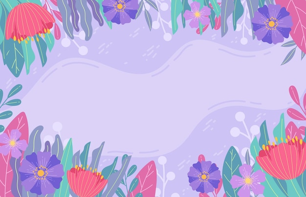 Stagione primaverile colorata con illustrazione vettoriale di fiori e foglie per biglietto di auguri, invito