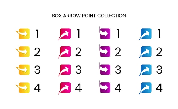 그라데이션 무료 벡터와 다채로운 사각형 화살표 포인트 번호 컬렉션