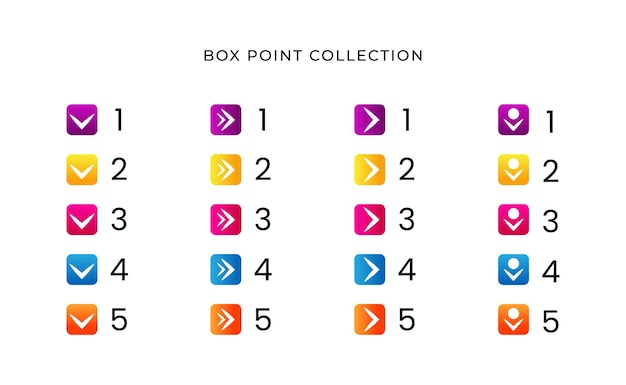 그라디언트 무료 벡터가 있는 다채로운 사각형 숫자 글머리 기호 목록 컬렉션