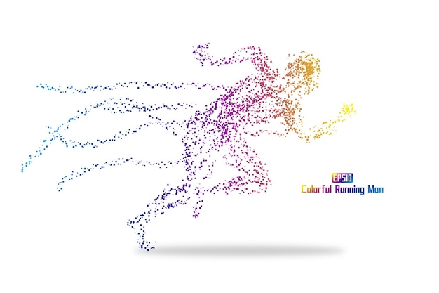 Вектор Красочные квадратные частицы образуют векторное изображение бегущего человека