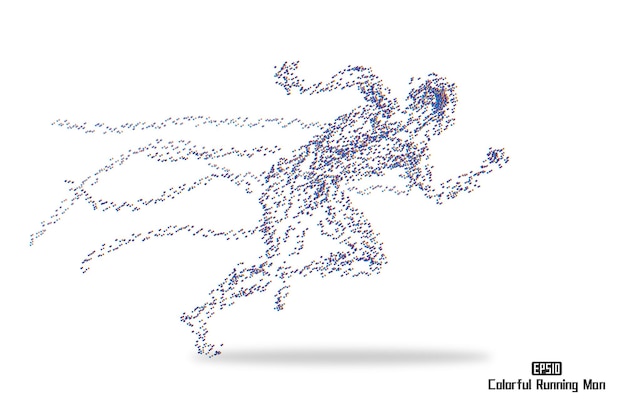 カラフルな正方形の粒子は、実行中の男のベクトル画像を形成します