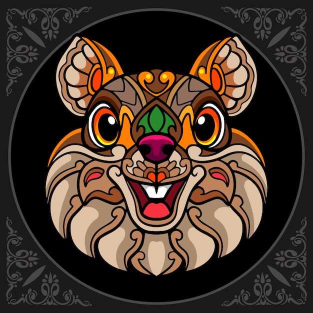 colorful squirrel zentangle arts isolated on black background