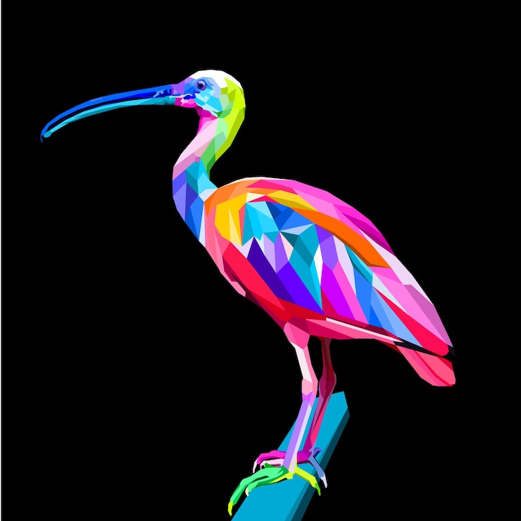 Vector colorful standing pelican on geometric pop art style polygonal animals