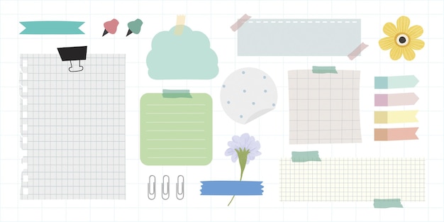 colorful stationery set with paper notes and clips includes paper notes and clips in pastel colors ideal for creative paper and notes projects cute vector set