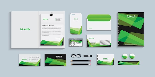 Colorful stationery template design set with black and green