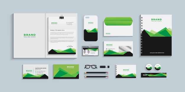 Colorful stationery template design set with black and green