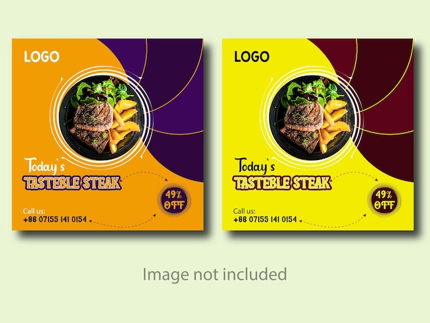 colorful steak food marketing vector social media post design mockup template