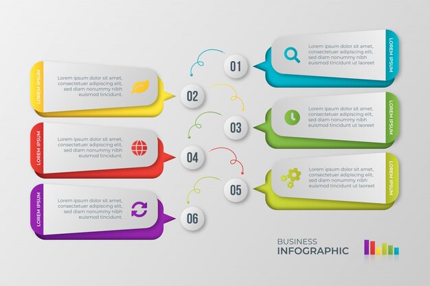 矢印の付いたカラフルなステップビジネスインフォグラフィック