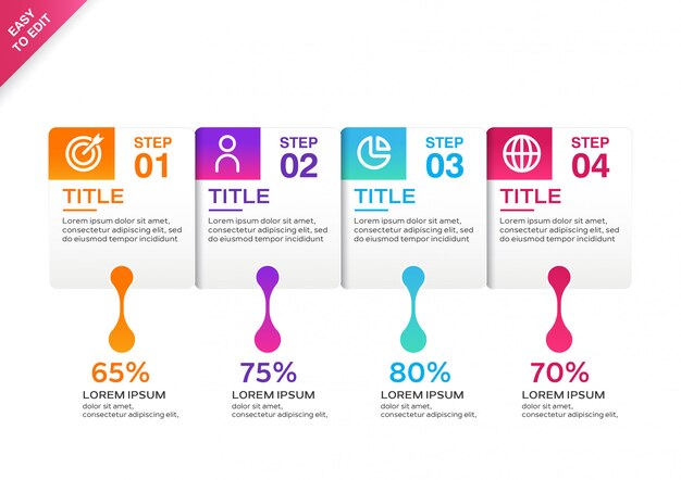 Modello infografica passo colorato