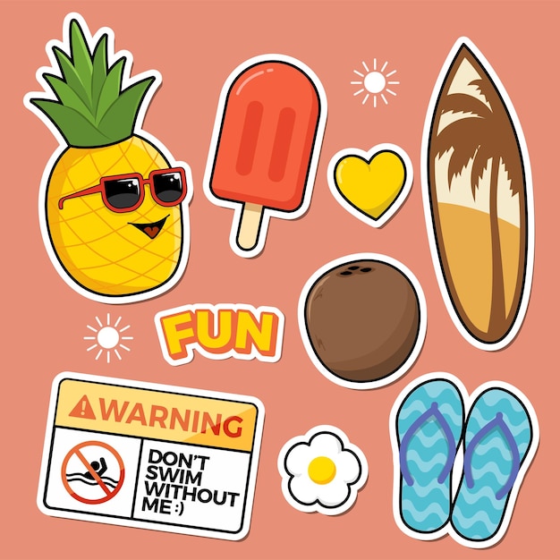 Colorful sticker doodle, fun sticker, healthy doodle, fruits and vegetables icon, vintage sticker