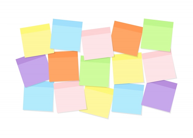 Vector colorful sticky note paper attached to board for memory notations, messages or tasks