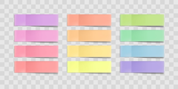 ベクトル カラフルな付箋、透明な背景に隔離された影付きのステッカー