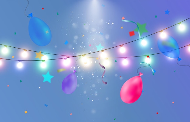 Colorful streamer with balloons Template for congratulations