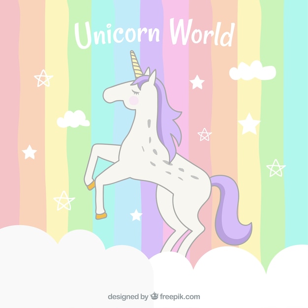 Vector colorful striped background with unicorn