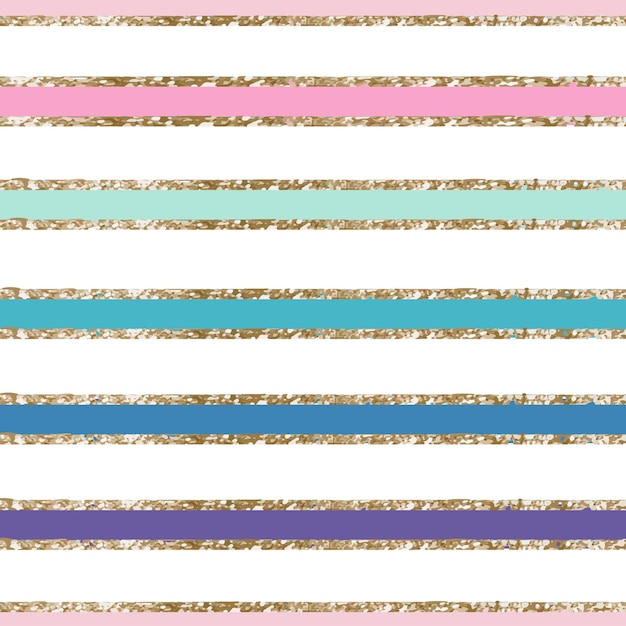 Vector colorful stripes with golden lines seamless pattern