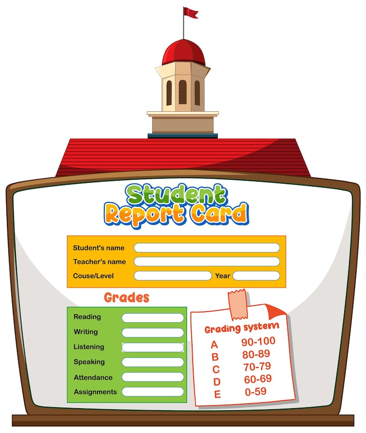 Vector colorful student report card illustration