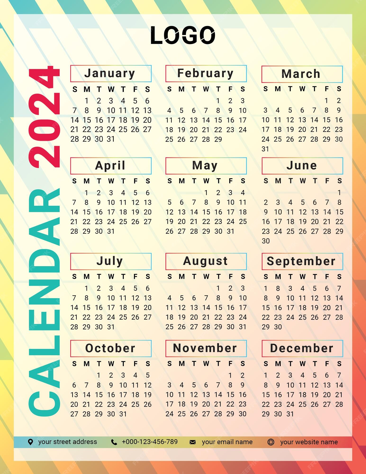 Premium Vector Colorful style gradient 2024 wall calendar design in