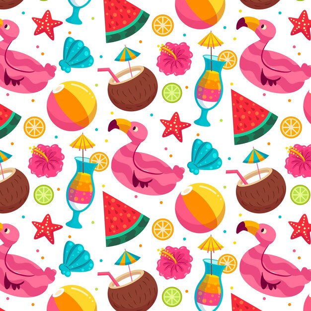 Vector colorful summer background with flamingo cocktails cocktails and a cocktail