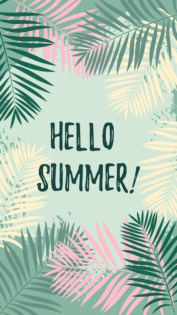 Colorful summer design template for social media stories with tropical palm trees