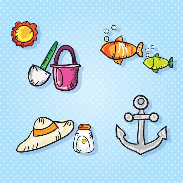 Colorful summer icons (collection set)