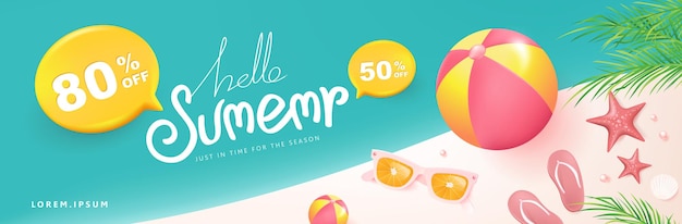 Vector colorful summer sale promotion banner with beach vibes background layout banner design