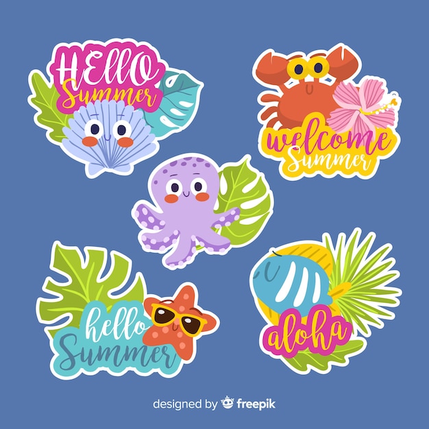 Colorful summer sticker collection