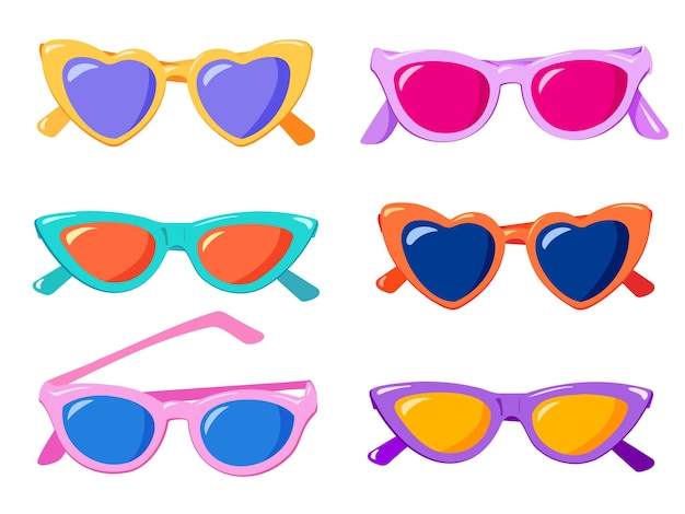 Collezione vettoriale di occhiali da sole estivi colorati