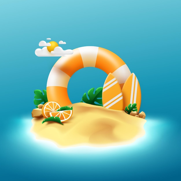 Colorful summer time illustration with orange buoy