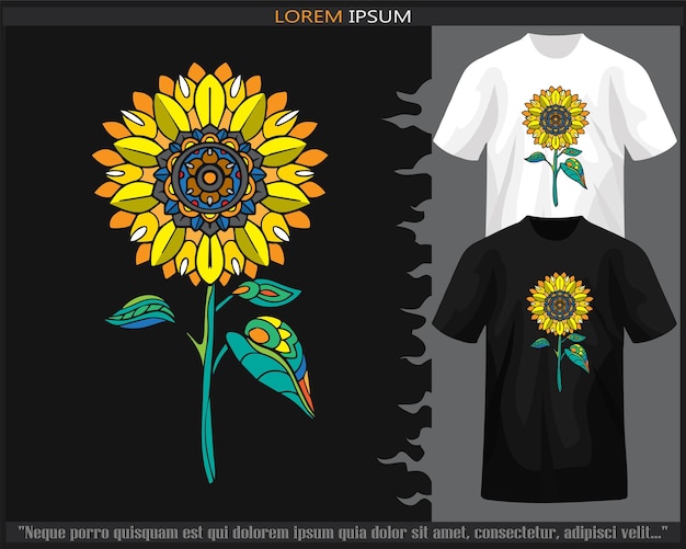 Vector colorful sunflower mandala arts isolated on black and white t shirt