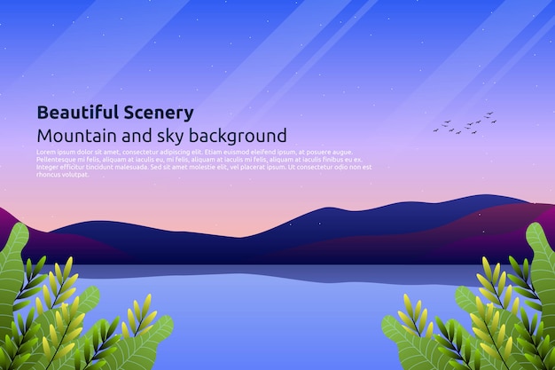 Vector colorful sunset sky with mountain background