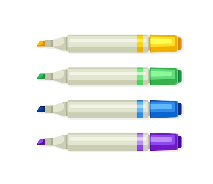 Vector 絵画コンセプトのためのカラフルな供給 ワークショップ用の明るいフィルトチップマーカー 創造性と芸術のための機器 テンプレートとレイアウト 白い背景に隔離された漫画のフラットベクトルイラスト